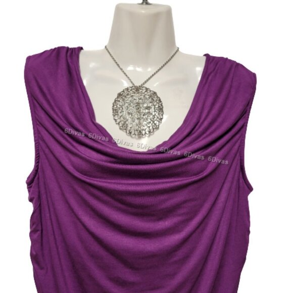 Womens Purple Sleeveless Cotton Top, Sleeveless Blouse Cowl Neck Top Size L- NEW - Picture 2 of 5